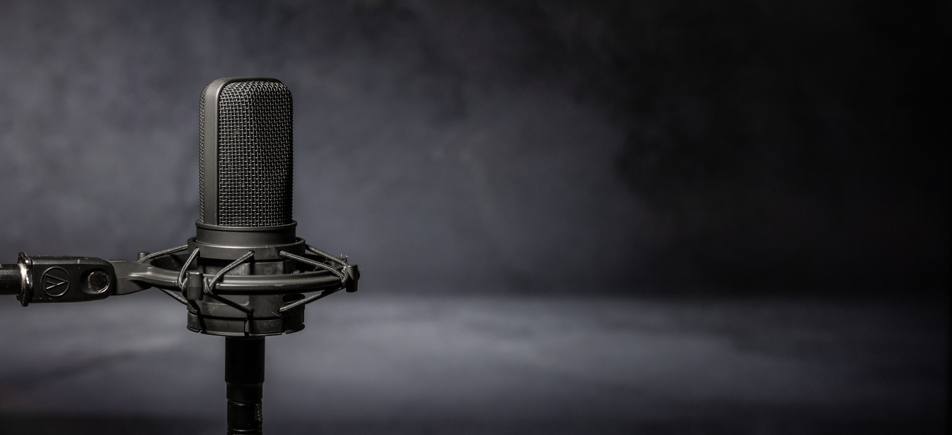 Professional microphone with dark concrete wall background